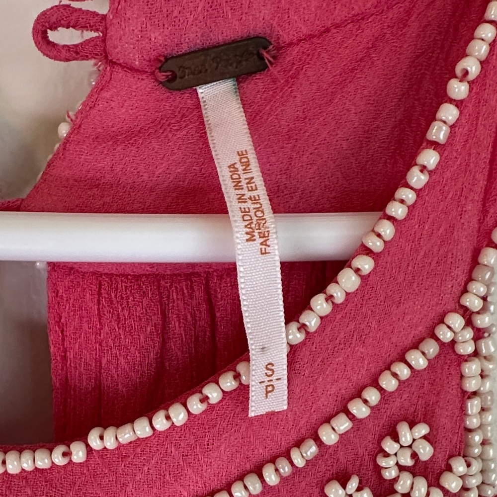 Free People Pink and Cream Beaded Halter Dress with Cutout - Picture 4 of 8